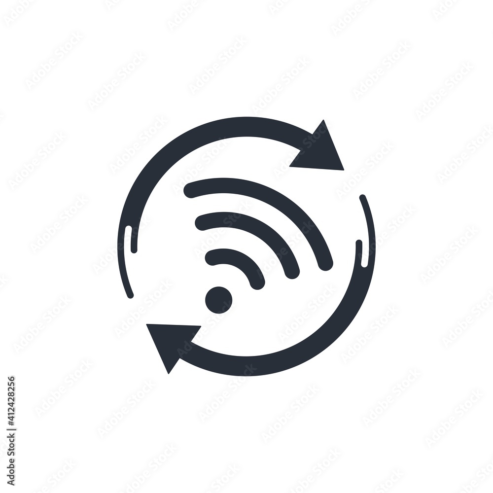 Poster update wi-fi connection. refresh contacts. vector linear icon isolated on white background.