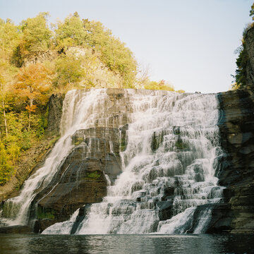 View of Ithaca Falls in late afternoon autumn light