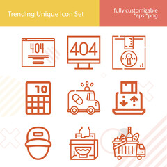 Simple set of baseball game related lineal icons.