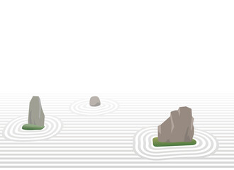 Karesansui: Japanese traditional rock and sand garden vector illustration
