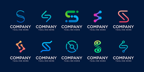 Set of collection initial letter S SS logo template. icons for business of fashion, sport, automotive, technology digital.