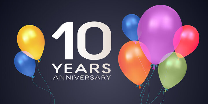 10 years anniversary vector icon, logo, banner. Horizontal design element