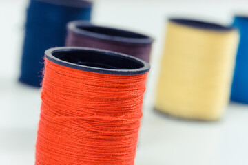 Colorful spools of thread. Accessories for needlework