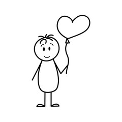 Stick figures. Stick man with balloon.. Vector illustration.