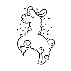 Cute curly llama. Illustration for coloring pages, children prints and publications
