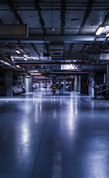 Undergorund parking/garage with neon lights -perspective