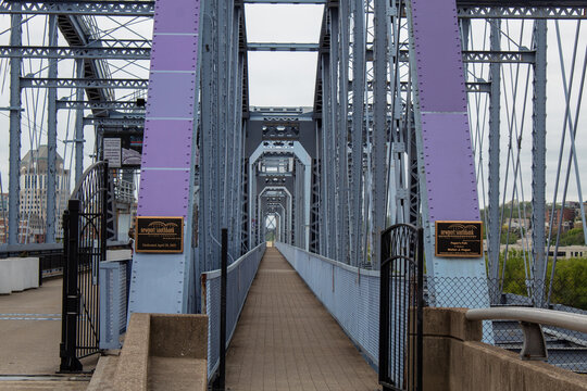 View of Pagan's Path on the Purple People Bridge in Newport, Kentucky USA.