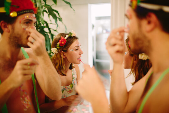 A group of young friends dress in costume for Rio De Janeiro's Carnival