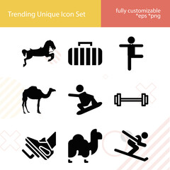 Simple set of riding related filled icons.