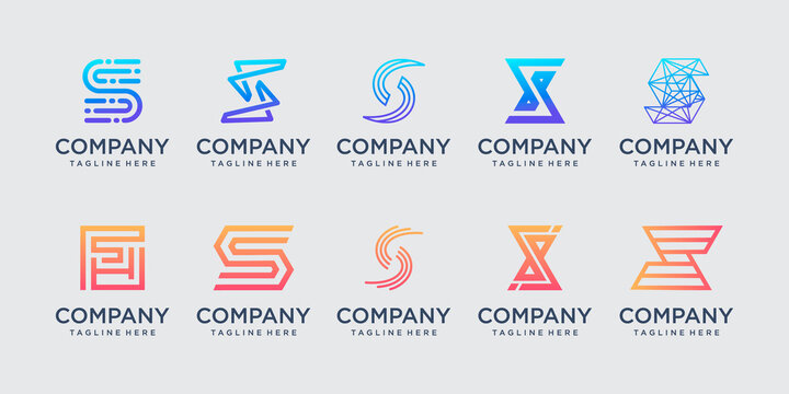 Set of collection initial letter S SS logo template. icons for business of fashion, digital, technology.