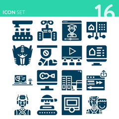 Simple set of 16 icons related to ai