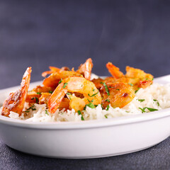 fried shrimp with rice and herbs