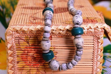 Decorative women's jewelry made of natural stone. Beads