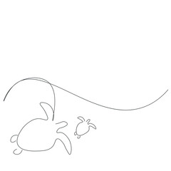 Turtles on sea line drawing, vector illustration