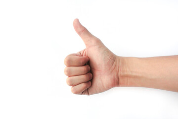 hand with thumb up. Sign of “good” by a hand isolated on white background.