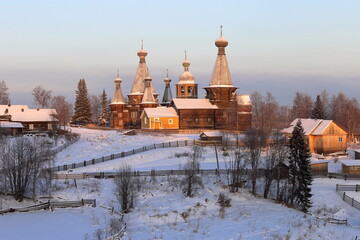 Wooden churches ensemble in Nyonoksa (Nenoksa). Arkhangelsk region, Russia