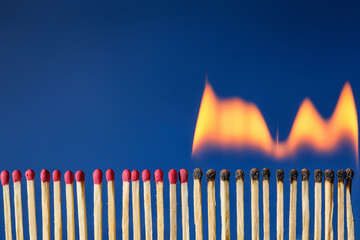 Burning and whole matches on color background