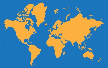 Simplicity style outline vector world map on blue background.
