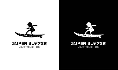 Super surfer creative and minimal logo design vector template on a black and white background.