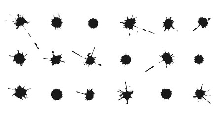 Set of Ink splashes and drops. Collection of handdrawn blobs, blots and spatters