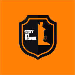 Stay Home, COVID-19, stay home in COVID-19 Coronavirus Outbreak, Work from Home, Stay Home typography in a Shield protected from Coronavirus. Vector Illustration.