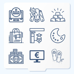 Simple set of 9 icons related to coin