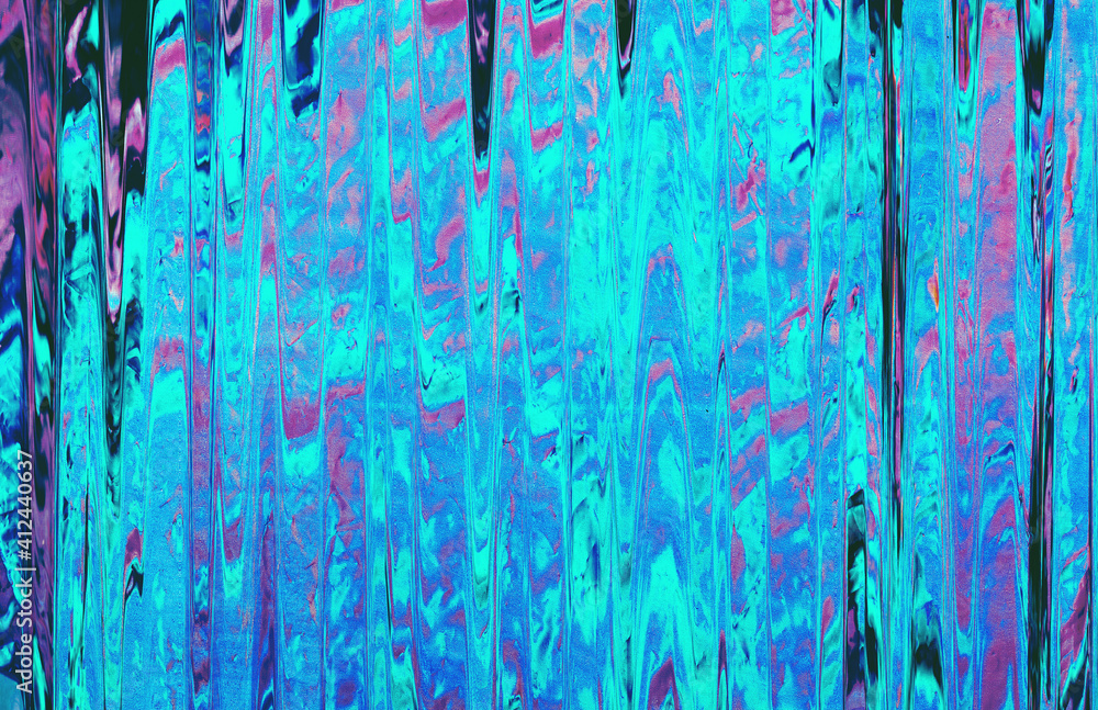 Poster abstract blue, mint and pink background pattern with interlaced digital glitch and distortion effect