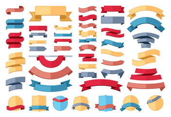 Ribbon stripes template set. Red banner for advertising and yellow marketing promotion curved linear promo blue decorations for fashion gray discounts and offer forms. Vector clearance.