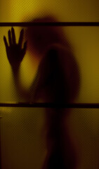 the dark silhouette of a girl in the doorway - 412442271