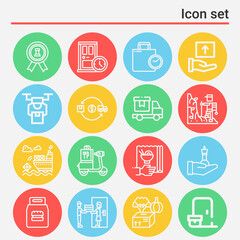16 pack of delivering  lineal web icons set