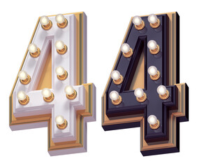 Gold luxury lamp light font. White and Black. Number 4.