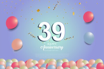 39th anniversary background with 3D number and balloons illustration