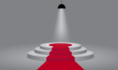 Background 3D podium with spot light and red carpet vector design