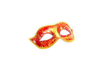 Red mask party or carnival Venetian isolated on white background	