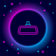 Glowing neon line Car mirror icon isolated on black background. Colorful outline concept. Vector.