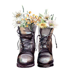 watercolor boots with flowers illustrations.