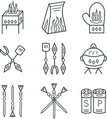 Vector Icons that represent a picnic, barbecue, outdoor recreation