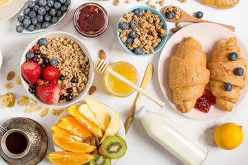 fresh healthy breakfast. Healthy breakfast on a gray background.