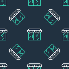 Line Shopping building or market store icon isolated seamless pattern on black background. Shop construction. Vector.