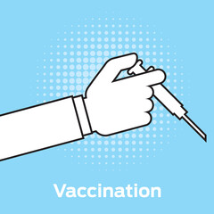Hand holding a syringe with a vaccine, illustration vector