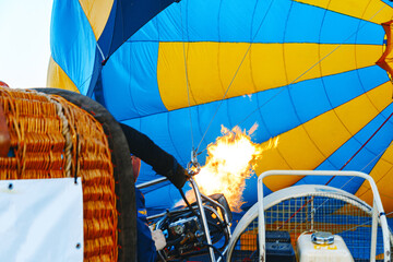 Close up of hot air balloon getting prepared for flight