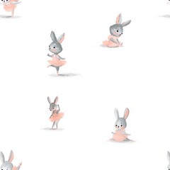 Cute ballerina, ballet girl baby bunny in a ballet dress. Seamless pattern