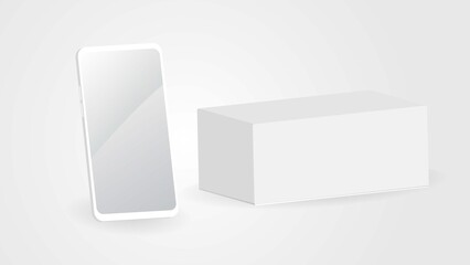 Blank Phone and Box Mockup in White Background. Realistic Blank White Phone and Phone's Box Template Mockup