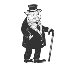 Pig in clothes sketch raster illustration
