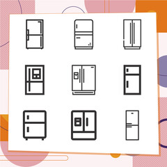 Simple set of 9 icons related to portable fridge