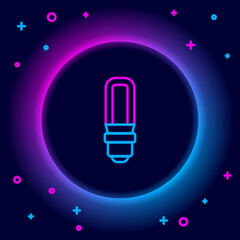 Glowing neon line LED light bulb icon isolated on black background. Economical LED illuminated lightbulb. Save energy lamp. Colorful outline concept. Vector.