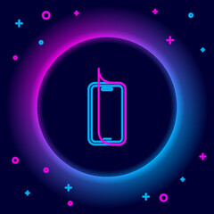 Glowing neon line Glass screen protector for smartphone icon isolated on black background. Protective film for glass. Transparent soft glass for mobile phone. Colorful outline concept. Vector.