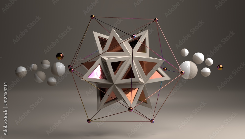 Wall mural Abstract composition with beige and copper geometric shapes. 3d Render / rendering.
