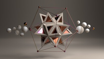 Abstract composition with beige and copper geometric shapes. 3d Render / rendering.
