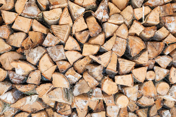 Lots of stacked wood.  Prepare for the winter. Firewood background
